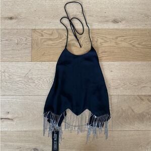 Current Mood - Chain Hem Tie Back Halter Neck Top in Black & Silver